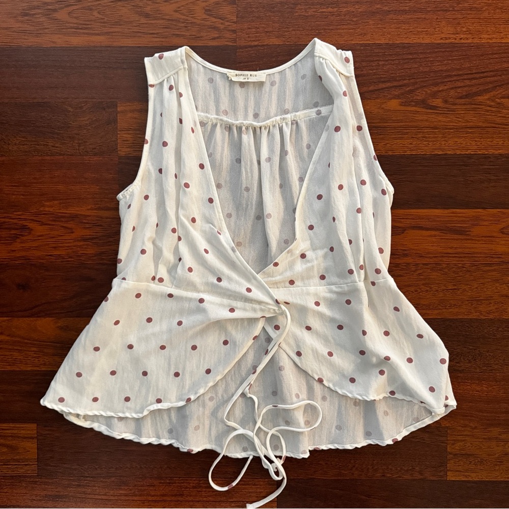 Sophie Rue White and Red Polka Dot Wrap Blouse